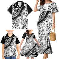 Polynesia Family Matching Mermaid Dress and Hawaiian Shirt Polynesian Tropical Flowers Black Pastel Vibes - Wonder Print Shop