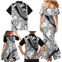 Polynesia Family Matching Mermaid Dress and Hawaiian Shirt Polynesian Tropical Flowers Black Pastel Vibes - Wonder Print Shop