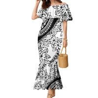 Polynesia Family Matching Mermaid Dress and Hawaiian Shirt Polynesian Tropical Flowers Black Pastel Vibes - Wonder Print Shop