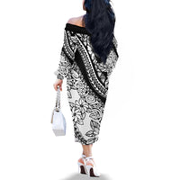 Polynesia Family Matching Off Shoulder Long Sleeve Dress and Hawaiian Shirt Polynesian Tropical Flowers Black Pastel Vibes - Wonder Print Shop