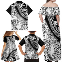 Polynesia Family Matching Off Shoulder Maxi Dress and Hawaiian Shirt Polynesian Tropical Flowers Black Pastel Vibes - Wonder Print Shop