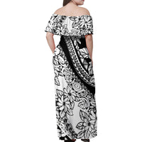 Polynesia Family Matching Off Shoulder Maxi Dress and Hawaiian Shirt Polynesian Tropical Flowers Black Pastel Vibes - Wonder Print Shop