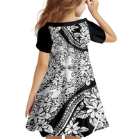 Polynesia Kid Short Sleeve Dress Polynesian Tropical Flowers Black Pastel Vibes - Wonder Print Shop