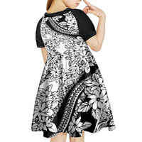Polynesia Kid Short Sleeve Dress Polynesian Tropical Flowers Black Pastel Vibes - Wonder Print Shop