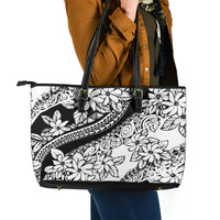 Polynesia Leather Tote Bag Polynesian Tropical Flowers Black Pastel Vibes - Wonder Print Shop