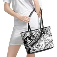 Polynesia Leather Tote Bag Polynesian Tropical Flowers Black Pastel Vibes - Wonder Print Shop