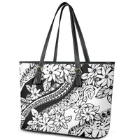 Polynesia Leather Tote Bag Polynesian Tropical Flowers Black Pastel Vibes - Wonder Print Shop