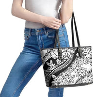 Polynesia Leather Tote Bag Polynesian Tropical Flowers Black Pastel Vibes - Wonder Print Shop