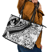 Polynesia Leather Tote Bag Polynesian Tropical Flowers Black Pastel Vibes - Wonder Print Shop