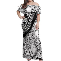 Polynesia Off Shoulder Maxi Dress Polynesian Tropical Flowers Black Pastel Vibes - Wonder Print Shop