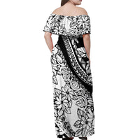 Polynesia Off Shoulder Maxi Dress Polynesian Tropical Flowers Black Pastel Vibes - Wonder Print Shop