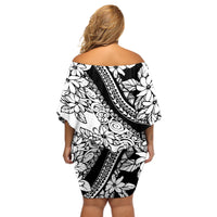 Polynesia Off Shoulder Short Dress Polynesian Tropical Flowers Black Pastel Vibes - Wonder Print Shop