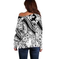 Polynesia Off Shoulder Sweater Polynesian Tropical Flowers Black Pastel Vibes - Wonder Print Shop