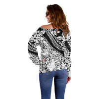 Polynesia Off Shoulder Sweater Polynesian Tropical Flowers Black Pastel Vibes - Wonder Print Shop