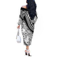 Polynesia Off The Shoulder Long Sleeve Dress Polynesian Tropical Flowers Black Pastel Vibes - Wonder Print Shop