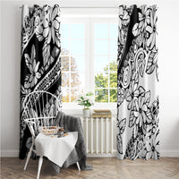 Polynesia Window Curtain Polynesian Tropical Flowers Black Pastel Vibes - Wonder Print Shop
