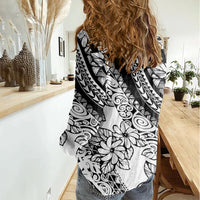 Polynesia Women Casual Shirt Polynesian Tropical Flowers Black Pastel Vibes - Wonder Print Shop