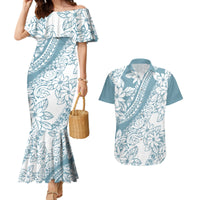 Polynesia Couples Matching Mermaid Dress and Hawaiian Shirt Polynesian Tropical Flowers Blue Pastel Vibes - Wonder Print Shop