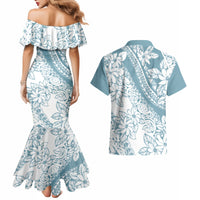 Polynesia Couples Matching Mermaid Dress and Hawaiian Shirt Polynesian Tropical Flowers Blue Pastel Vibes - Wonder Print Shop