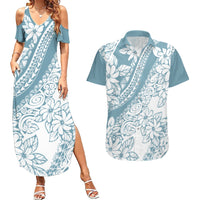 Polynesia Couples Matching Summer Maxi Dress and Hawaiian Shirt Polynesian Tropical Flowers Blue Pastel Vibes - Wonder Print Shop