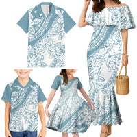 Polynesia Family Matching Mermaid Dress and Hawaiian Shirt Polynesian Tropical Flowers Blue Pastel Vibes - Wonder Print Shop