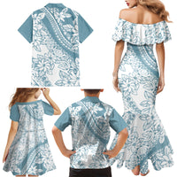Polynesia Family Matching Mermaid Dress and Hawaiian Shirt Polynesian Tropical Flowers Blue Pastel Vibes - Wonder Print Shop