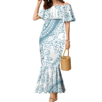 Polynesia Family Matching Mermaid Dress and Hawaiian Shirt Polynesian Tropical Flowers Blue Pastel Vibes - Wonder Print Shop