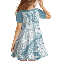 Polynesia Family Matching Off Shoulder Long Sleeve Dress and Hawaiian Shirt Polynesian Tropical Flowers Blue Pastel Vibes - Wonder Print Shop