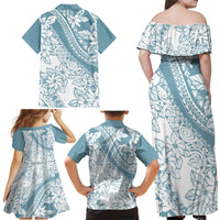 Polynesia Family Matching Off Shoulder Maxi Dress and Hawaiian Shirt Polynesian Tropical Flowers Blue Pastel Vibes - Wonder Print Shop