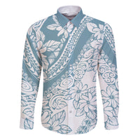 Polynesia Family Matching Short Sleeve Bodycon Dress and Hawaiian Shirt Polynesian Tropical Flowers Blue Pastel Vibes - Wonder Print Shop