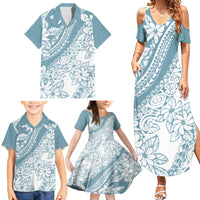 Polynesia Family Matching Summer Maxi Dress and Hawaiian Shirt Polynesian Tropical Flowers Blue Pastel Vibes - Wonder Print Shop