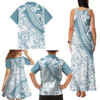 Polynesia Family Matching Tank Maxi Dress and Hawaiian Shirt Polynesian Tropical Flowers Blue Pastel Vibes - Wonder Print Shop