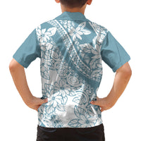 Polynesia Kid Hawaiian Shirt Polynesian Tropical Flowers Blue Pastel Vibes - Wonder Print Shop
