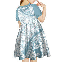 Polynesia Kid Short Sleeve Dress Polynesian Tropical Flowers Blue Pastel Vibes - Wonder Print Shop