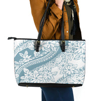 Polynesia Leather Tote Bag Polynesian Tropical Flowers Blue Pastel Vibes - Wonder Print Shop