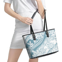 Polynesia Leather Tote Bag Polynesian Tropical Flowers Blue Pastel Vibes - Wonder Print Shop