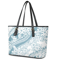 Polynesia Leather Tote Bag Polynesian Tropical Flowers Blue Pastel Vibes - Wonder Print Shop