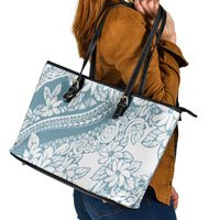 Polynesia Leather Tote Bag Polynesian Tropical Flowers Blue Pastel Vibes - Wonder Print Shop