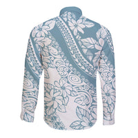Polynesia Long Sleeve Button Shirt Polynesian Tropical Flowers Blue Pastel Vibes - Wonder Print Shop