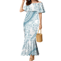 Polynesia Mermaid Dress Polynesian Tropical Flowers Blue Pastel Vibes - Wonder Print Shop