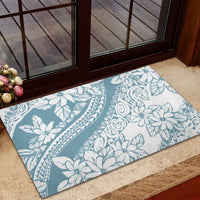 Polynesia Rubber Doormat Polynesian Tropical Flowers Blue Pastel Vibes - Wonder Print Shop