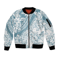 Polynesia Sleeve Zip Bomber Jacket Polynesian Tropical Flowers Blue Pastel Vibes - Wonder Print Shop