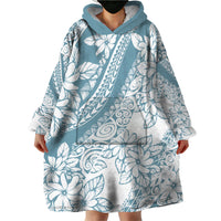Polynesia Wearable Blanket Hoodie Polynesian Tropical Flowers Blue Pastel Vibes - Wonder Print Shop