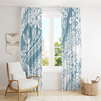 Polynesia Window Curtain Polynesian Tropical Flowers Blue Pastel Vibes - Wonder Print Shop