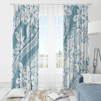 Polynesia Window Curtain Polynesian Tropical Flowers Blue Pastel Vibes - Wonder Print Shop