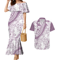 Polynesia Couples Matching Mermaid Dress and Hawaiian Shirt Polynesian Tropical Flowers Purple Pastel Vibes - Wonder Print Shop