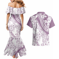 Polynesia Couples Matching Mermaid Dress and Hawaiian Shirt Polynesian Tropical Flowers Purple Pastel Vibes - Wonder Print Shop
