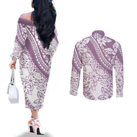polynesia-couples-matching-off-the-shoulder-long-sleeve-dress-and-long-sleeve-button-shirts-polynesian-tropical-flowers-purple-pastel-vibes