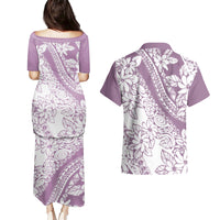 Polynesia Couples Matching Puletasi Dress and Hawaiian Shirt Polynesian Tropical Flowers Purple Pastel Vibes - Wonder Print Shop
