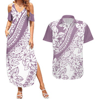 Polynesia Couples Matching Summer Maxi Dress and Hawaiian Shirt Polynesian Tropical Flowers Purple Pastel Vibes - Wonder Print Shop